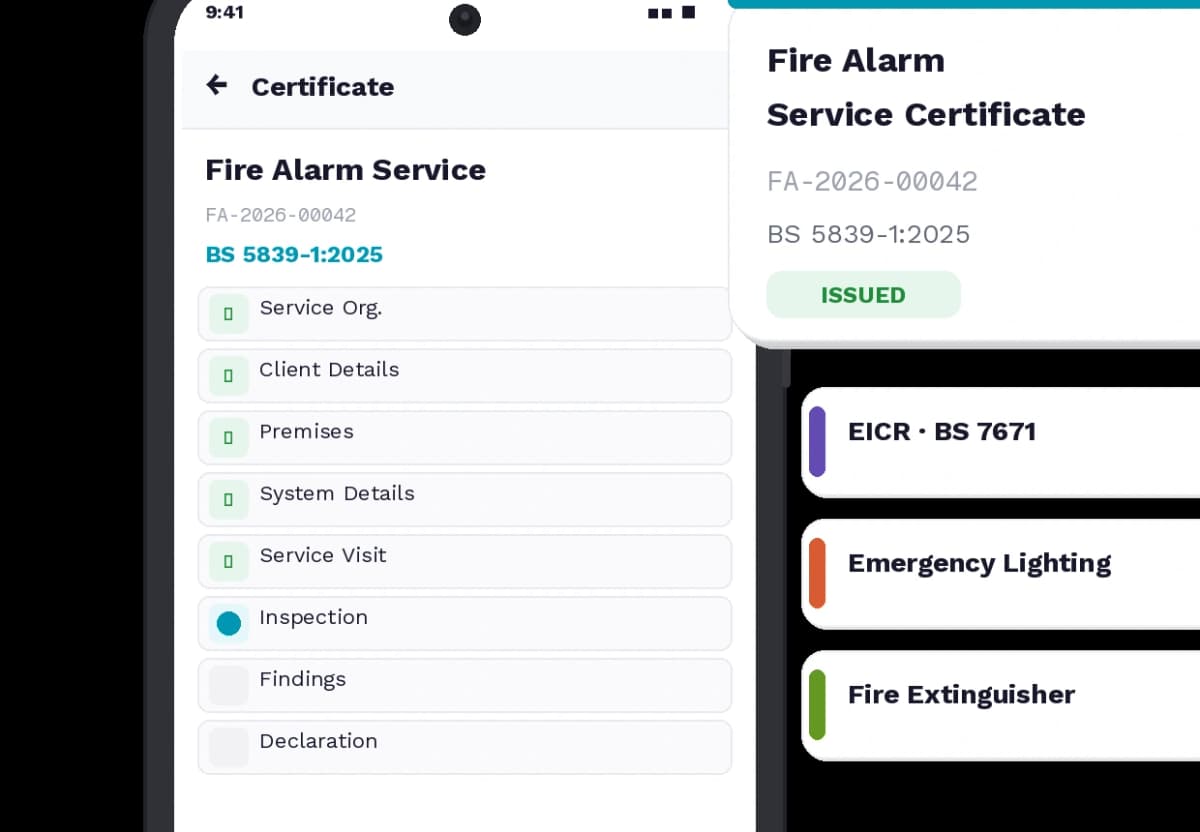 Automated compliance certificates for BS 5839 and BS 7671
