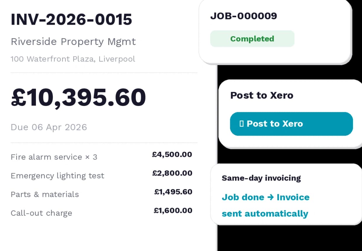 Same-day invoicing on job completion